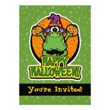 5x7 Green Frog Witch Halloween Party Invitations
