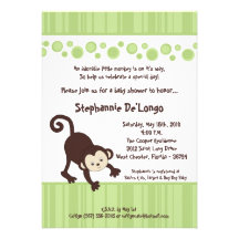 5x7 Green Pop Monkey Neutra Baby Shower Invitation