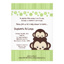 5x7 Green Pop Monkey Neutra Baby Shower Invitation