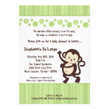 5x7 Green Pop Monkey Neutra Baby Shower Invitation