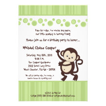 5x7 Green Pop Monkey Neutral Birthday Invitation