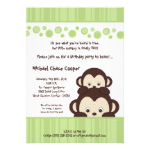 5x7 Green Pop Monkey Neutral Birthday Invitation