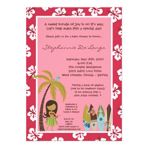 5x7 Hawaiian Luau Tropical Baby Shower Invitation