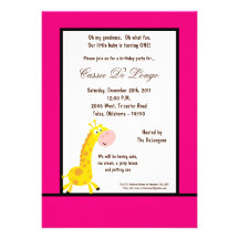 5x7 Hot Pink Giraffe Birthday Party Invite