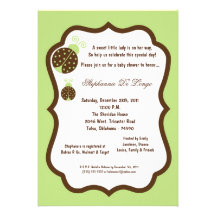 5x7 Light Green Lady Bug Baby Shower Personalized Announcement