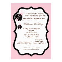 5x7 Light Pink Lady Bug Baby Shower Personalized Invitations