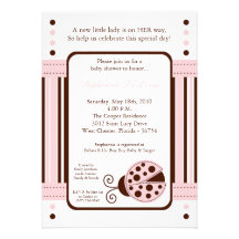 5x7 Modern Mod Pink LadyBug Baby Shower Invitation