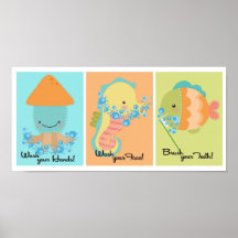 5x7 Ocean Fish Squid Sea Horse Bathroom Wall Art Poster
