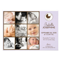 5x7 Photo Collage Lavender Baby Birth Announcement