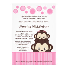 5x7 Pink Baby Pop Monkey Baby Shower Invitation