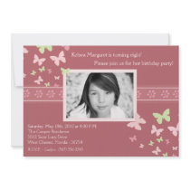 5x7 Pink Butterfly Photo Birthday Party Invitation