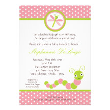 5x7 Pink Caterpillar Insect Baby Shower Invitation