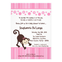 5x7 :Pink Girl Pop Monkey Baby Shower Invitation