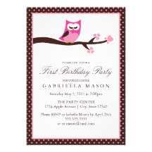 5x7 Pink Owl Birthday Party Invite