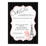 5x7 Pink Poodle in Paris Birthday Party Invitation invitations