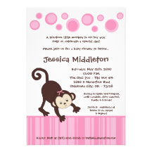5x7 Pink Pop Monkey Dance Baby Shower Invitation