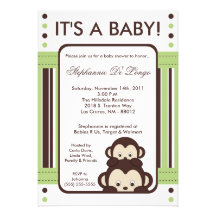 5x7 Pop Monkey Neutral Jung Baby Shower Invitation