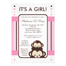 5x7 Pop Monkey Pink Jungle Baby Shower Invitation