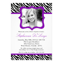 5x7 Purpl Zebra PHOTO Sweet 16 Birthday Invitation