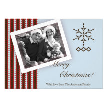 5x7 Red Blue Snowflake PHOTO Christmas Card Custom Invite