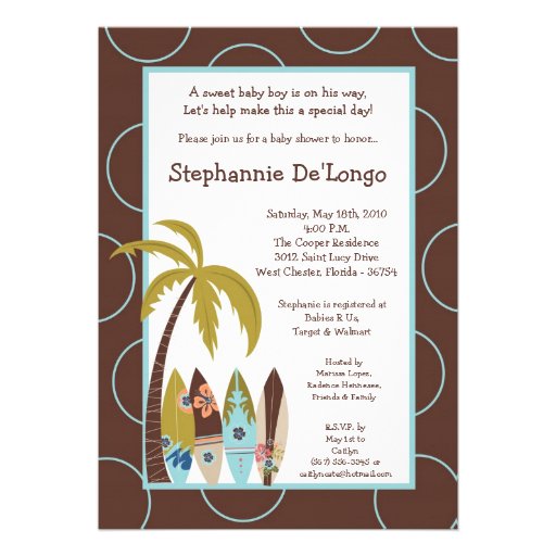 5x7 Surfer Baby Surf Boards Baby Shower Invitation