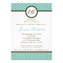 5x7 Tiffany Blu Polka Dot 16th Birthday Invitation
