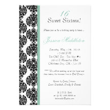 5x7 Tiffany Blue Damask Birthday Party Invitation
