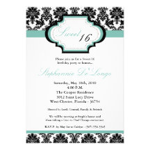 5x7 TiffanyBlu Damask Sweet 16 Birthday Invitation