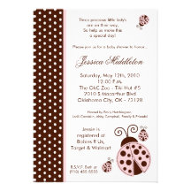 5x7 TRIPLET Lady Bug Polka Baby Shower Invitation