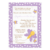 5x7 TRIPLET Purpl Butterfly Baby Shower Invitation