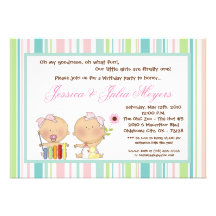 5x7 TWINS Girl Girly Birthday Party Invitation