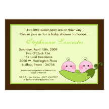 5x7 TWINS Sweet Pea in Pod Baby Shower Invitation