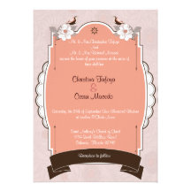 5x7 Wedding Invitation Pink/Brown Floral Love Bird