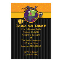 5x7 Witch With Cat Halloween Party Invitations