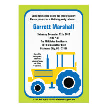5x7 Yellow Blue Farm Tractor Birthday Invitation