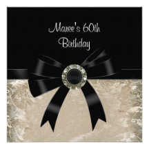 60th Antique Paper Black Diamond Jewel Bow Personalized Invitation