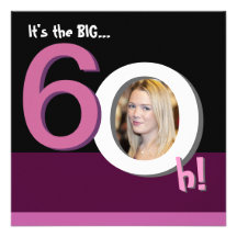 60th Big 6Oh! Photo Template Birthday Party -Pink Custom Invite