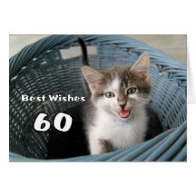 60th Birthday Crazy Kitten Greeting Card