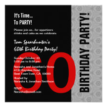60th Birthday Modern Red Silver Black Funny W1471 Personalised Announcements