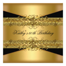60th Birthday Party Gold Black 60 Invite