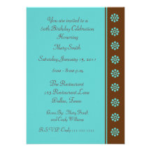 60th Birthday Party Invitation -- Aqua and Brown