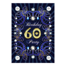 60th birthday party invite with masses of jewels