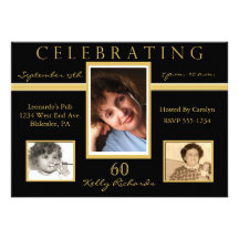 60th Birthday Party Tri Photo Invitations
