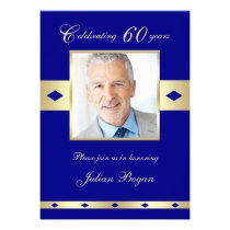 60th Photo Birthday Party Invitation - Navy 60 invitations