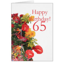 65 th birthday red yellow bouquet cards