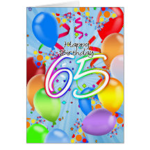 65th Birthday - Balloon Birthday Card - Happy Birt