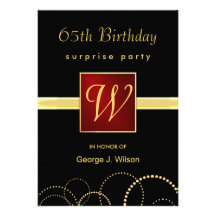 65th Birthday Surprise Party - Elegant Monogram Personalised Invitation