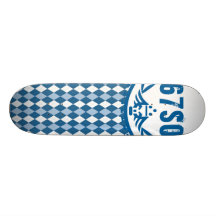 67SOSK8 ARGYLE SERIES BLUE & WHITE LOGO SKATEBOARD DECK