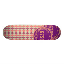 67SOSK8 ARGYLE SERIES PURPLE & PEACH LOGO SKATEBOARD DECK