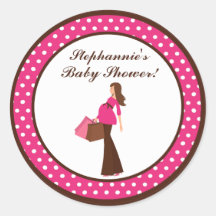 6 - 3"  Favour Stickers Pink Mod Mum Polka Dots